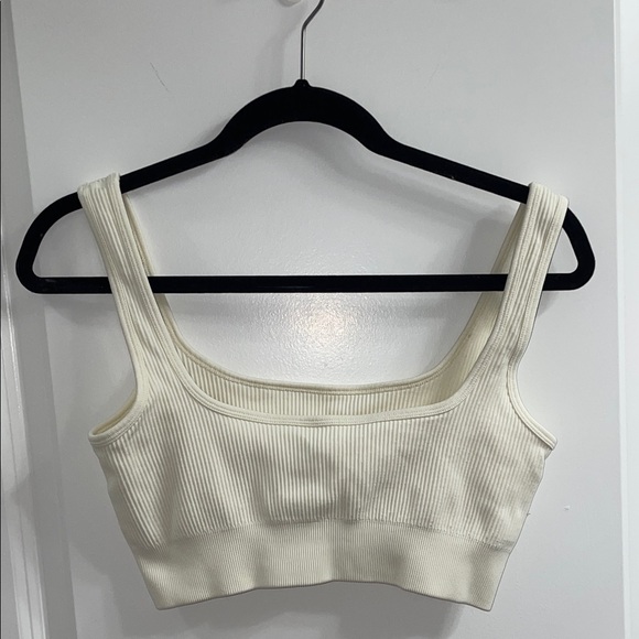 Cream Ribbed Two-Piece Workout Set - Picture 3 of 5